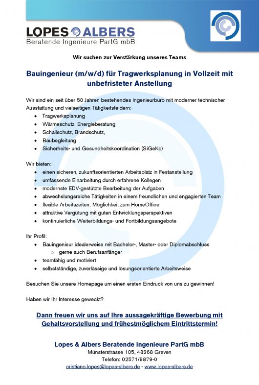 Stellenanzeige Bauingenieur 2026